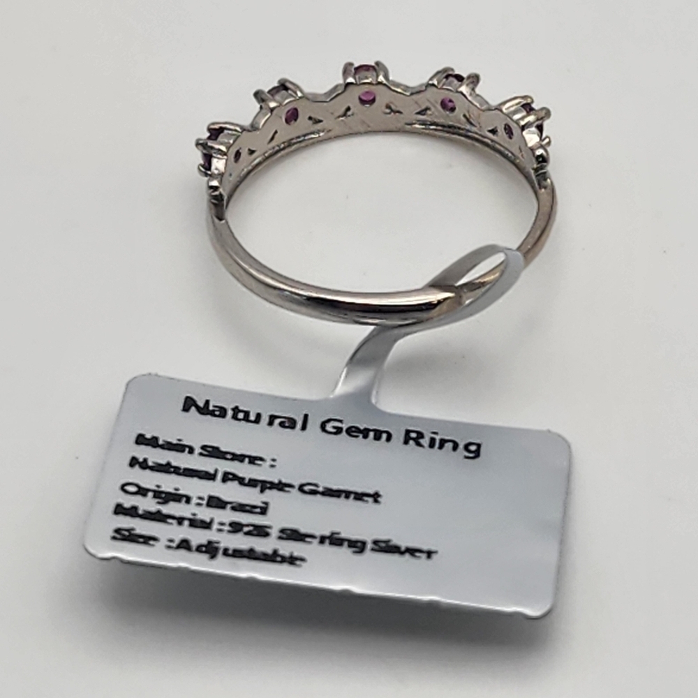 NWT Sterling Silver & Natural Purple Garnet Adjustable Ring - Picture 4 of 6